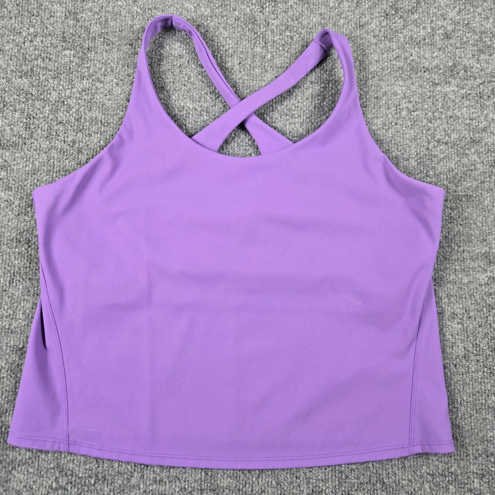 Spanx Active Tank Top Womens XL Purple Crisscross Back Shelf Bra (T10)